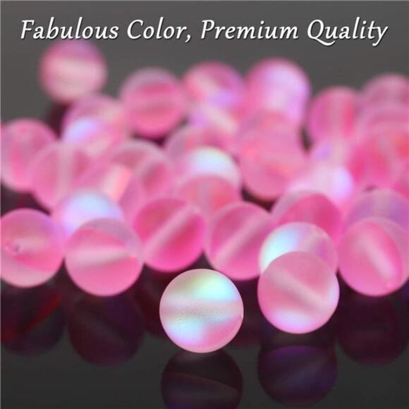 Matte Pink Aurora Crystal Glass Beads, 8MM Frosted Glitter Shining Mermaid - Picture 5 of 7